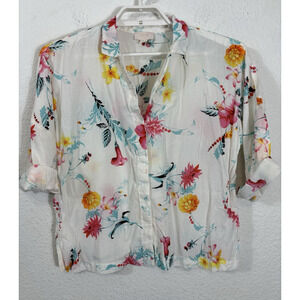 Love by GAP Hawaiian Shirt Size‎ S Floral Semi Sheer 3/4 Sleeve Button Up
